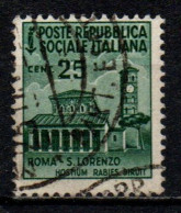 1944 Repubblica Sociale: Monumenti Distrutti - 2ª Emissione 25 Cent. Usato - Gebraucht