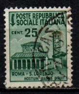 1944 Repubblica Sociale: Monumenti Distrutti - 2ª Emissione 25 Cent. Usato - Afgestempeld