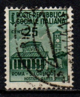 1944 Repubblica Sociale: Monumenti Distrutti - 2ª Emissione 25 Cent. Usato - Afgestempeld
