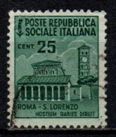 1944 Repubblica Sociale: Monumenti Distrutti - 2ª Emissione 25 Cent. Usato - Usados