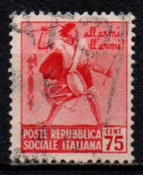 1944 Repubblica Sociale: Monumenti Distrutti - 1ª Emis. 75 Cent. Con Filigrana - Used