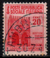 1944 Repubblica Sociale: Monumenti Distrutti - 2ª Emis. 20 Cent. - Afgestempeld