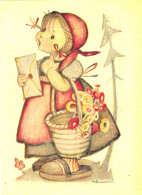 ILLUSTRATION, M.I. HUMMEL, THE LITTLE MESSENGER, NR. 201, CHILD, BASKET, SIGNED, POSTCARD - Hummel