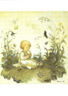 ILLUSTRATION, M.I. HUMMEL, KID IN A FLOWERY MEADOW, NR. 804, CHILD, BIRD, SIGNED, POSTCARD - Hummel