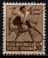 1944 Repubblica Sociale: Monumenti Distrutti - 2ª Emis. 30 Cent. Senza Filigrana - Afgestempeld