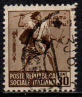 1944 Repubblica Sociale: Monumenti Distrutti - 2ª Emis. 30 Cent. Senza Filigrana - Usados