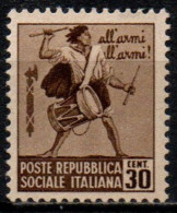 1944 Repubblica Sociale: Monumenti Distrutti - 2ª Emis. 30 Cent. Senza Filigrana - Afgestempeld