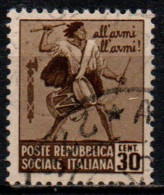 1944 Repubblica Sociale: Monumenti Distrutti - 2ª Emis. 30 Cent. Senza Filigrana - Afgestempeld