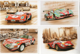 Lot Of 4 Art Cards  FERRARI At LE MANS  - Artiste:Francois Bruere - CPM - Le Mans