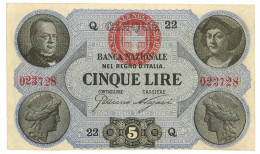 5 LIRE BANCA NAZIONALE NEL REGNO D'ITALIA NUOVO TIPO 15/01/1873 QFDS - Sonstige & Ohne Zuordnung