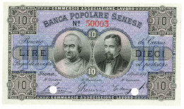 10 LIRE CAMPIONE BANCA POPOLARE SENESE 01/04/1873 FDS-/FDS - Andere & Zonder Classificatie