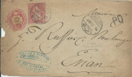 SUISSE ENTIER/ENVELOPPE 10c + 10c  AMBULANT N° 2  POUR EVIAN ( HAUTE SAVOIE ) AMBULANT N° 2 DE 1873  LETTRE COVER - Railway