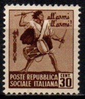 1944 Repubblica Sociale: Monumenti Distrutti - 1ª Emis. 30 Cent. Con Filigrana - Afgestempeld