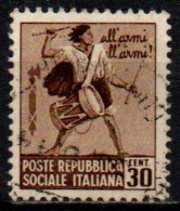 1944 Repubblica Sociale: Monumenti Distrutti - 1ª Emis. 30 Cent. Con Filigrana - Oblitérés