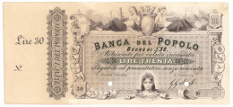 30 LIRE PROVA SU CARTONCINO CON MATRICE BANCA DEL POPOLO FIRENZE 02/09/1867 SPL- - Andere & Zonder Classificatie