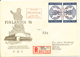 Finland Registered FDC 7-7-1956 FINLANDIA 56 Tete-beche Pair With Cachet Sent To Sweden - FDC