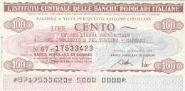 MINIASSEGNO IST.CENTR. BP ITALIANE 100 L. UN COMM SS (A677---FDS - [10] Checks And Mini-checks