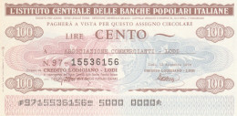 MINIASSEGNO IST.CENTR. BP ITALIANE 100 L. ASS COMM LODI (A628---FDS - [10] Assegni E Miniassegni