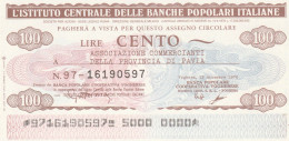 MINIASSEGNO IST.CENTR. BP ITALIANE 100 L. ASS COMM PAVIA (A611---FDS - [10] Assegni E Miniassegni
