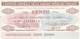 MINIASSEGNO IST.CENTR. BP ITALIANE 100 L. ASS COMM BO (A619---FDS - [10] Assegni E Miniassegni