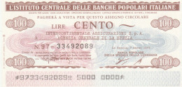 MINIASSEGNO IST.CENTR. BP ITALIANE 100 L. INTERCONTINENTALE ASSIC (A594---FDS - [10] Assegni E Miniassegni