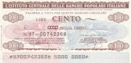 MINIASSEGNO IST.CENTR. BP ITALIANE 100 L. COOP EMILIA VENETO (A561---FDS - [10] Assegni E Miniassegni