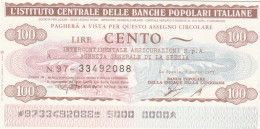 MINIASSEGNO IST.CENTR. BP ITALIANE 100 L. INTERCONTINENTALE ASSIC (A553---FDS - [10] Assegni E Miniassegni