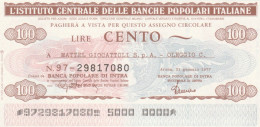 MINIASSEGNO IST.CENTR. BP ITALIANE 100 L. MATTEL (A522---FDS - [10] Assegni E Miniassegni