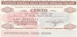 MINIASSEGNO IST.CENTR. BP ITALIANE 100 L. ASS COMM PESARO URBINO (A518---FDS - [10] Cheques Y Mini-cheques