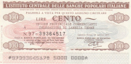 MINIASSEGNO IST.CENTR. BP ITALIANE 100 L. UN COMM LAMEZIA TERME (A517---FDS - [10] Chèques
