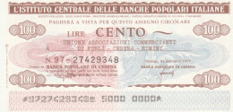 MINIASSEGNO IST.CENTR. BP ITALIANE 100 L. UNIONE COMM FC RIMINI (A511---FDS - [10] Assegni E Miniassegni
