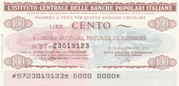 MINIASSEGNO IST.CENTR. BP ITALIANE 100 L. ASS ART PN (A512---FDS - [10] Assegni E Miniassegni