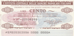 MINIASSEGNO IST.CENTR. BP ITALIANE 100 L. COOP EDITRICE L'OPINIONE (A509---FDS - [10] Cheques Y Mini-cheques