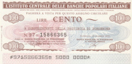 MINIASSEGNO IST.CENTR. BP ITALIANE 100 L. CONFES PN (A503---FDS - [10] Cheques Y Mini-cheques