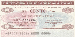 MINIASSEGNO IST.CENTR. BP ITALIANE 100 L. CONFES PESARO (A492---FDS - [10] Checks And Mini-checks