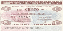 MINIASSEGNO IST.CENTR. BP ITALIANE 100 L. CONFES PESARO (A491---FDS - [10] Chèques