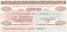 MINIASSEGNO IST.CENTR. BP ITALIANE 100 L. CONFES PESARO (A490---FDS - [10] Checks And Mini-checks