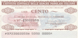 MINIASSEGNO IST.CENTR. BP ITALIANE 100 L. UN ARTIG PN (A481---FDS - [10] Chèques