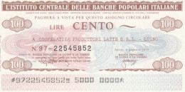 MINIASSEGNO IST.CENTR. BP ITALIANE 100 L. COOP PROD LATTE LUINO (A455---FDS - [10] Checks And Mini-checks