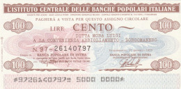 MINIASSEGNO IST.CENTR. BP ITALIANE 100 L. DITTA MORA LUIGI (A463---FDS - [10] Cheques Y Mini-cheques