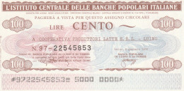 MINIASSEGNO IST.CENTR. BP ITALIANE 100 L. COOP PROD LATTE LUINO (A454---FDS - [10] Chèques