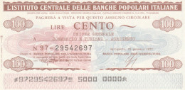 MINIASSEGNO IST.CENTR. BP ITALIANE 100 L. UN COMM AG (A464---FDS - [10] Checks And Mini-checks