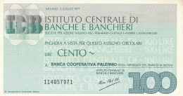 MINIASSEGNO ICBB 100 L. BANCA COOP PALERMO (A439---FDS - [10] Checks And Mini-checks