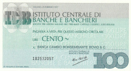 MINIASSEGNO ICBB 100 L. BANCA CAMBIO BONSEMBIANTE (A424---FDS - [10] Assegni E Miniassegni