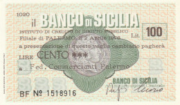 MINIASSEGNO BANCO DI SICILIA 100 L. FED COMM PA (A387---FDS - [10] Cheques Y Mini-cheques