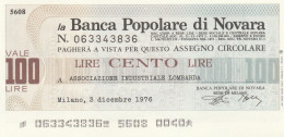 MINIASSEGNO BANCA POPOLARE NOVARA 100 L. ASS IND LOMBARDA (A412---FDS - [10] Assegni E Miniassegni