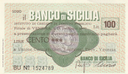 MINIASSEGNO BANCO DI SICILIA 100 L. UN COMM VE (A395---FDS - [10] Assegni E Miniassegni