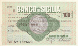 MINIASSEGNO BANCO DI SICILIA 100 L. UN COMM VE (A394---FDS - [10] Cheques Y Mini-cheques