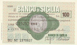 MINIASSEGNO BANCO DI SICILIA 100 L. COIN (A390---FDS - [10] Checks And Mini-checks