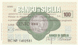 MINIASSEGNO BANCO DI SICILIA 100 L. CONFES FIRENZE (A392---FDS - [10] Assegni E Miniassegni